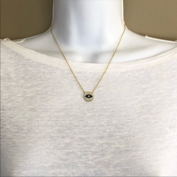 EVIL EYE LUCKY Sterling Silver Gold Plated Cz Rhinestone Adjustable Necklace NWT - Picture 6 of 8
